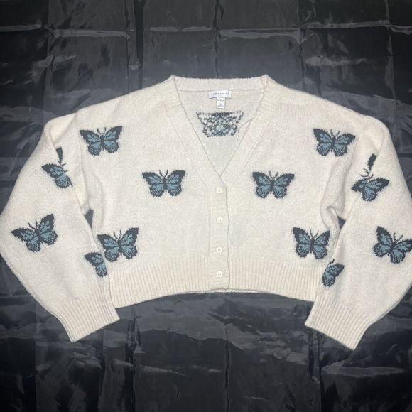 Topshop Sweaters - Topshop Cropped Butterfly Cardigan Sweater White Long Sleeve Womens US Size 8-10